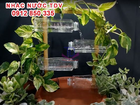 Cách làm đài phun nước mini bằng chai nhựa - ống nhựa - tre - lu - bình gốm 5