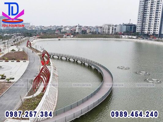 Hình ảnh thi công thực tế đài phun nước công viên Gia Lâm – Hà Nội