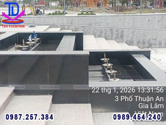Hình ảnh thi công thực tế đài phun nước công viên Gia Lâm – Hà Nội