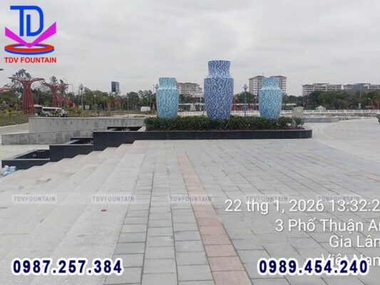 Hình ảnh thi công thực tế đài phun nước công viên Gia Lâm – Hà Nội