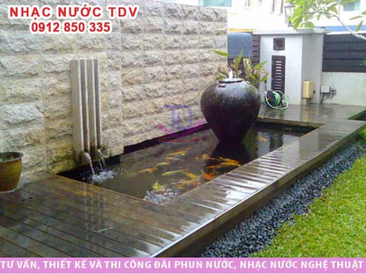 Mẫu đài phun nước hòn non bộ kết hợp hồ cá Koi