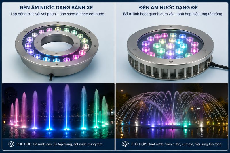 Đèn âm nước trong thiết kế nhạc nước