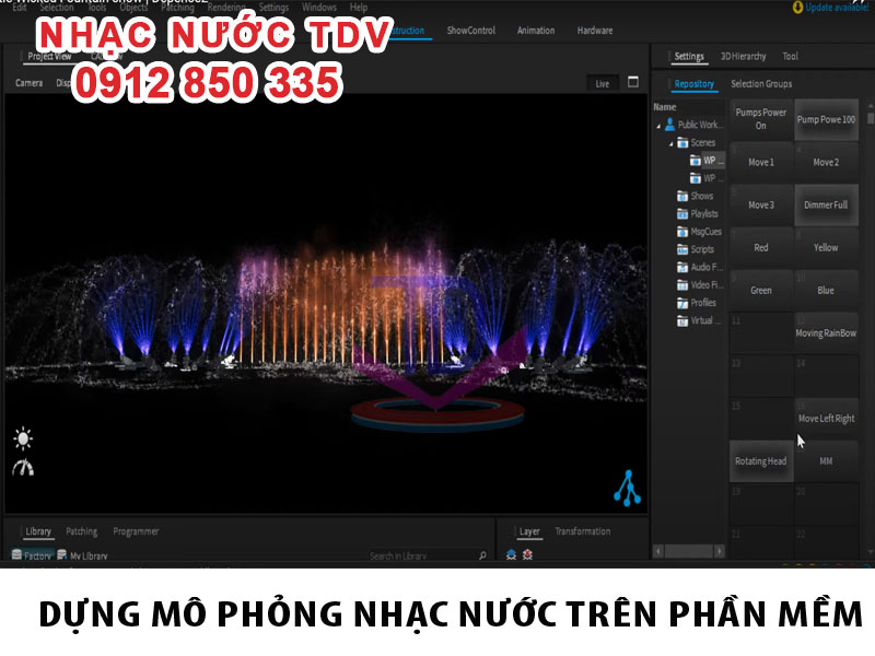 Đèn âm nước trong thiết kế nhạc nước